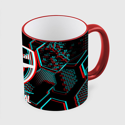Кружка цветная Arsenal FC в стиле glitch на темном фоне / 3D-Красный кант – фото 1