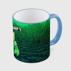 Кружка 3D Minecraft персонаж зеленый монстр, цвет: 3D-небесно-голубой кант