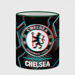 Кружка 3D Chelsea FC в стиле glitch на темном фоне, цвет: 3D-зеленый кант — фото 2