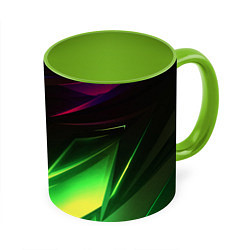 Кружка 3D Geometry stripes кислотный неон, цвет: 3D-белый + светло-зеленый