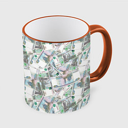 Кружка 3D Деньги - купюры в 1 тысячу рублей, цвет: 3D-оранжевый кант