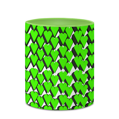 Кружка цветная Зелёные сердечки на белом фоне / 3D-Белый + светло-зеленый – фото 2