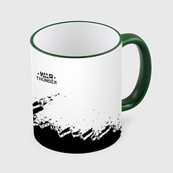 Кружка 3D Warthunder чёрно белые краски гейм, цвет: 3D-зеленый кант