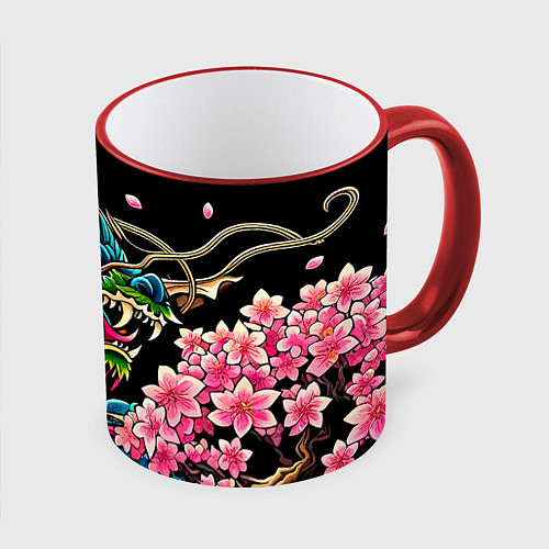 Кружка цветная Irezumi - Japanese dragon ai art / 3D-Красный кант – фото 1