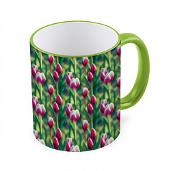 Кружка 3D Весенние цветы на поляне, цвет: 3D-светло-зеленый кант