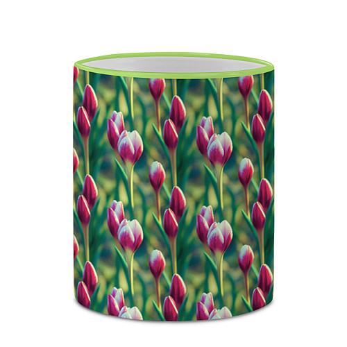 Кружка цветная Весенние цветы на поляне / 3D-Светло-зеленый кант – фото 2