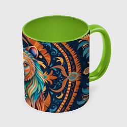 Кружка 3D Медведь шаман тотемное животное, цвет: 3D-белый + светло-зеленый