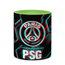 Кружка 3D PSG FC в стиле glitch на темном фоне, цвет: 3D-белый + светло-зеленый — фото 2
