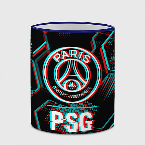 Кружка цветная PSG FC в стиле glitch на темном фоне / 3D-Синий кант – фото 2