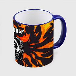 Кружка 3D Powerwolf рок панда и огонь, цвет: 3D-синий кант