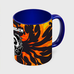 Кружка 3D Iron Maiden рок панда и огонь, цвет: 3D-белый + синий