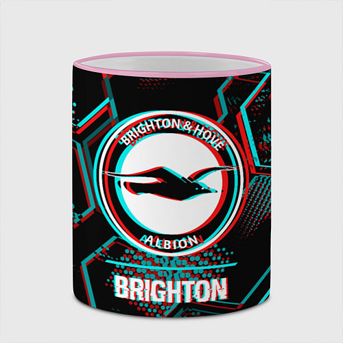 Кружка цветная Brighton FC в стиле glitch на темном фоне / 3D-Розовый кант – фото 2