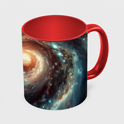 Кружка 3D Далёкая неоновая галактика - нейросеть, цвет: 3D-белый + красный