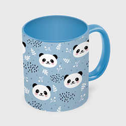 Кружка 3D Панды и цветочки, цвет: 3D-белый + небесно-голубой