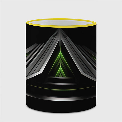 Кружка цветная Black green abstract nvidia style / 3D-Желтый кант – фото 2