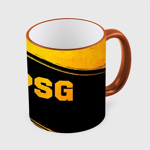 Кружка цветная PSG - gold gradient по-горизонтали / 3D-Оранжевый кант – фото 1