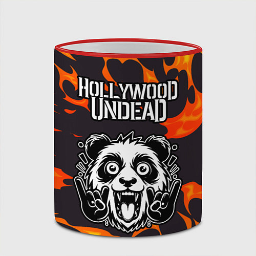 Кружка цветная Hollywood Undead рок панда и огонь / 3D-Красный кант – фото 2