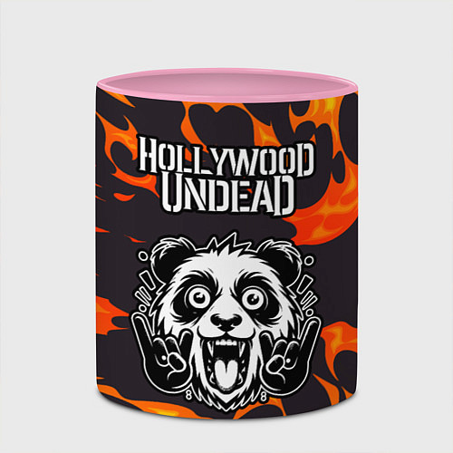 Кружка цветная Hollywood Undead рок панда и огонь / 3D-Белый + розовый – фото 2