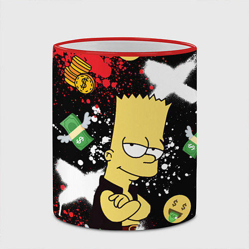Кружка цветная Барт Симпсон на фоне баксов / 3D-Красный кант – фото 2