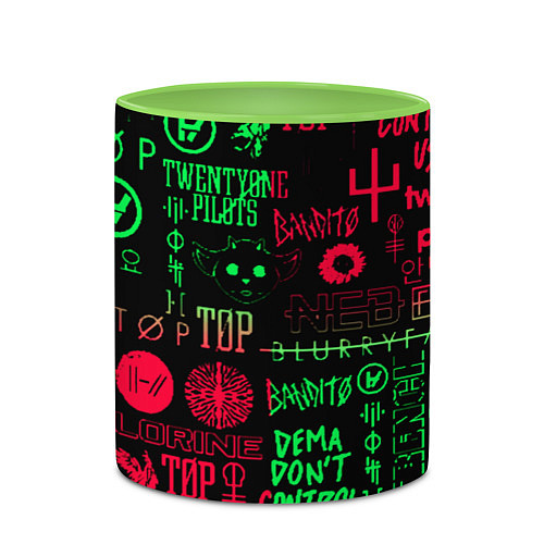 Кружка цветная Twenty one pilots pattern rock steel / 3D-Белый + светло-зеленый – фото 2