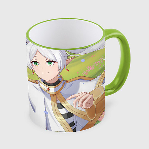 Кружка цветная Sousou no Frieren Фрирен smile / 3D-Светло-зеленый кант – фото 1