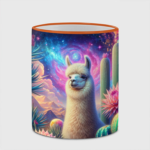 Кружка цветная Альпака в кактусах и портал / 3D-Оранжевый кант – фото 2
