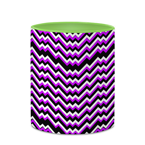 Кружка цветная Фиолетовые и белые ломаные линии / 3D-Белый + светло-зеленый – фото 2