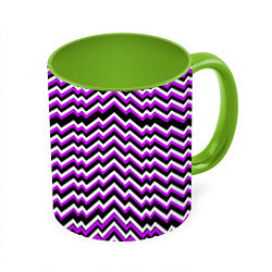 Кружка 3D Фиолетовые и белые ломаные линии, цвет: 3D-белый + светло-зеленый