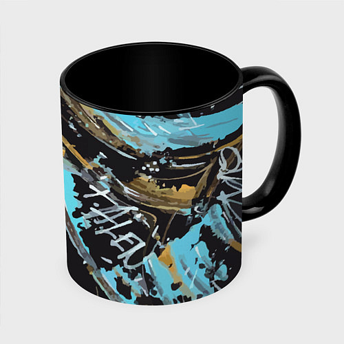 Кружка цветная Blue abstraction on black / 3D-Белый + черный – фото 1