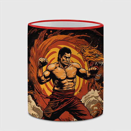 Кружка цветная Муай тай боец в стойке / 3D-Красный кант – фото 2