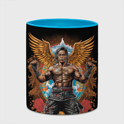 Кружка 3D Муай-Тай боец с золотыми крыльями, цвет: 3D-белый + небесно-голубой — фото 2