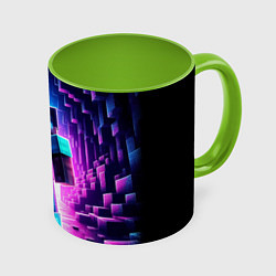 Кружка 3D Minecraft - neon character ai art, цвет: 3D-белый + светло-зеленый