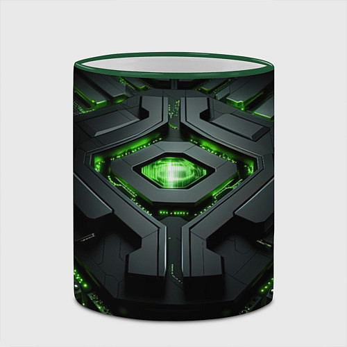 Кружка цветная Объемная абстрактная яркая зеленая фигура на черно / 3D-Зеленый кант – фото 2