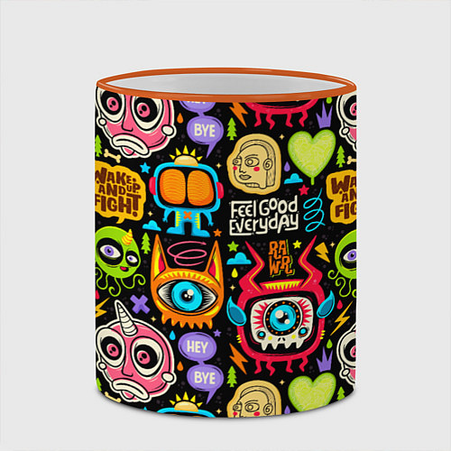 Кружка цветная Feel good every day motivation monsters pattern / 3D-Оранжевый кант – фото 2