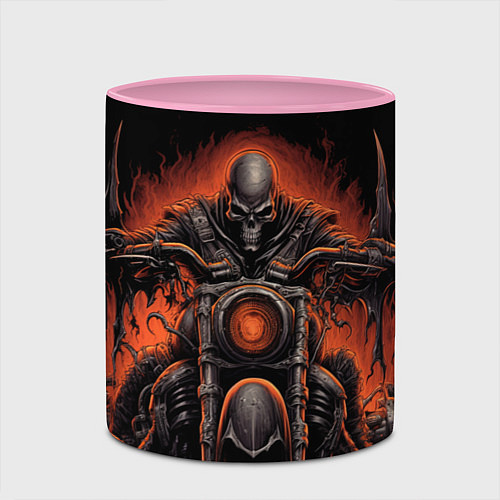 Кружка цветная Скелет из ада едет на старом мотоцикле / 3D-Белый + розовый – фото 2