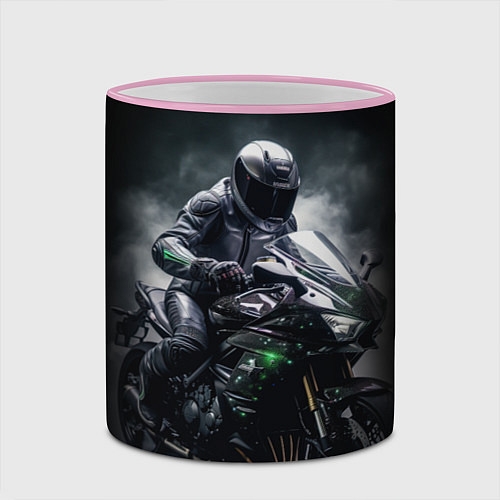 Кружка цветная Мотоциклист и дым / 3D-Розовый кант – фото 2