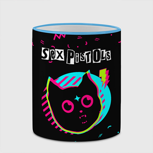 Кружка цветная Sex Pistols - rock star cat / 3D-Небесно-голубой кант – фото 2