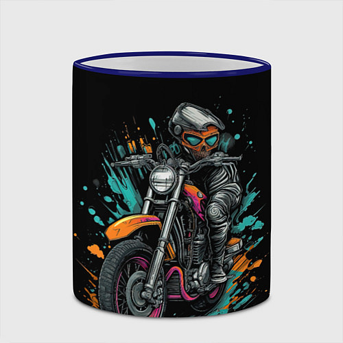 Кружка цветная Ретро-мотоцикл старый арт / 3D-Синий кант – фото 2