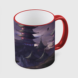 Кружка 3D Touhou Project Aya Шамеймару город на фоне, цвет: 3D-красный кант