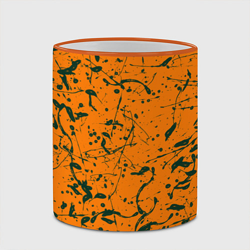 Кружка цветная Оранжевый с брызгами зеленой краски / 3D-Оранжевый кант – фото 2