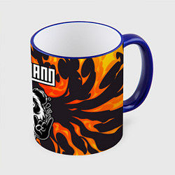 Кружка 3D Lindemann рок панда и огонь, цвет: 3D-синий кант