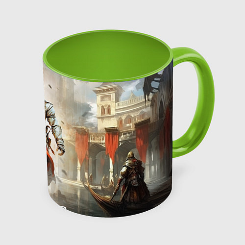 Кружка цветная Assassins creed poster game / 3D-Белый + светло-зеленый – фото 1