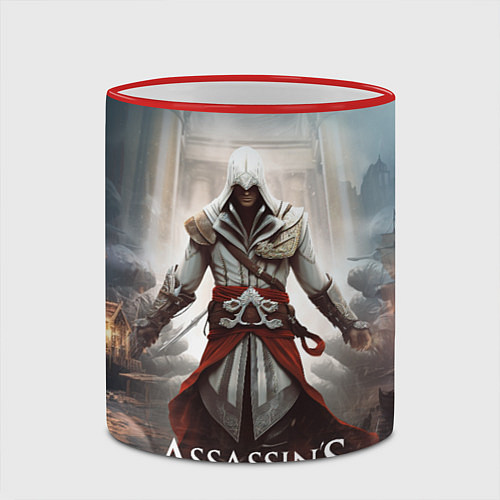 Кружка цветная Assassins creed poster game / 3D-Красный кант – фото 2