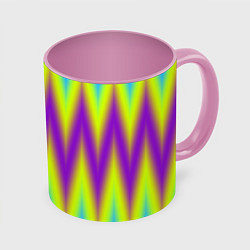 Кружка 3D Неоновые зигзаги, цвет: 3D-белый + розовый