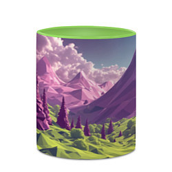 Кружка 3D Геометрический зеленый пейзаж и фиолетовые горы, цвет: 3D-белый + светло-зеленый — фото 2