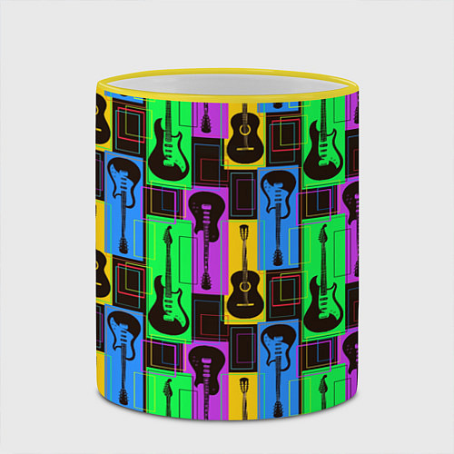 Кружка цветная Красочные гитары / 3D-Желтый кант – фото 2