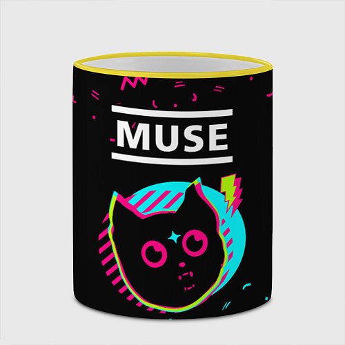 Кружка цветная Muse - rock star cat / 3D-Желтый кант – фото 2