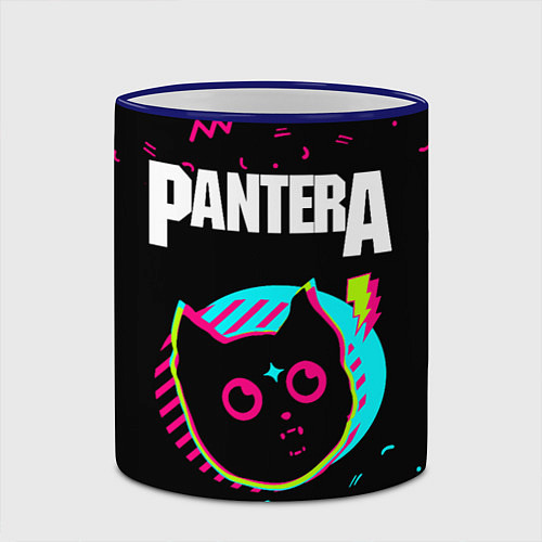 Кружка цветная Pantera - rock star cat / 3D-Синий кант – фото 2