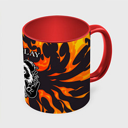 Кружка 3D Coldplay рок панда и огонь, цвет: 3D-белый + красный
