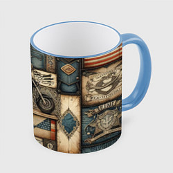 Кружка 3D Patchwork with a motorcycle - ai art, цвет: 3D-небесно-голубой кант
